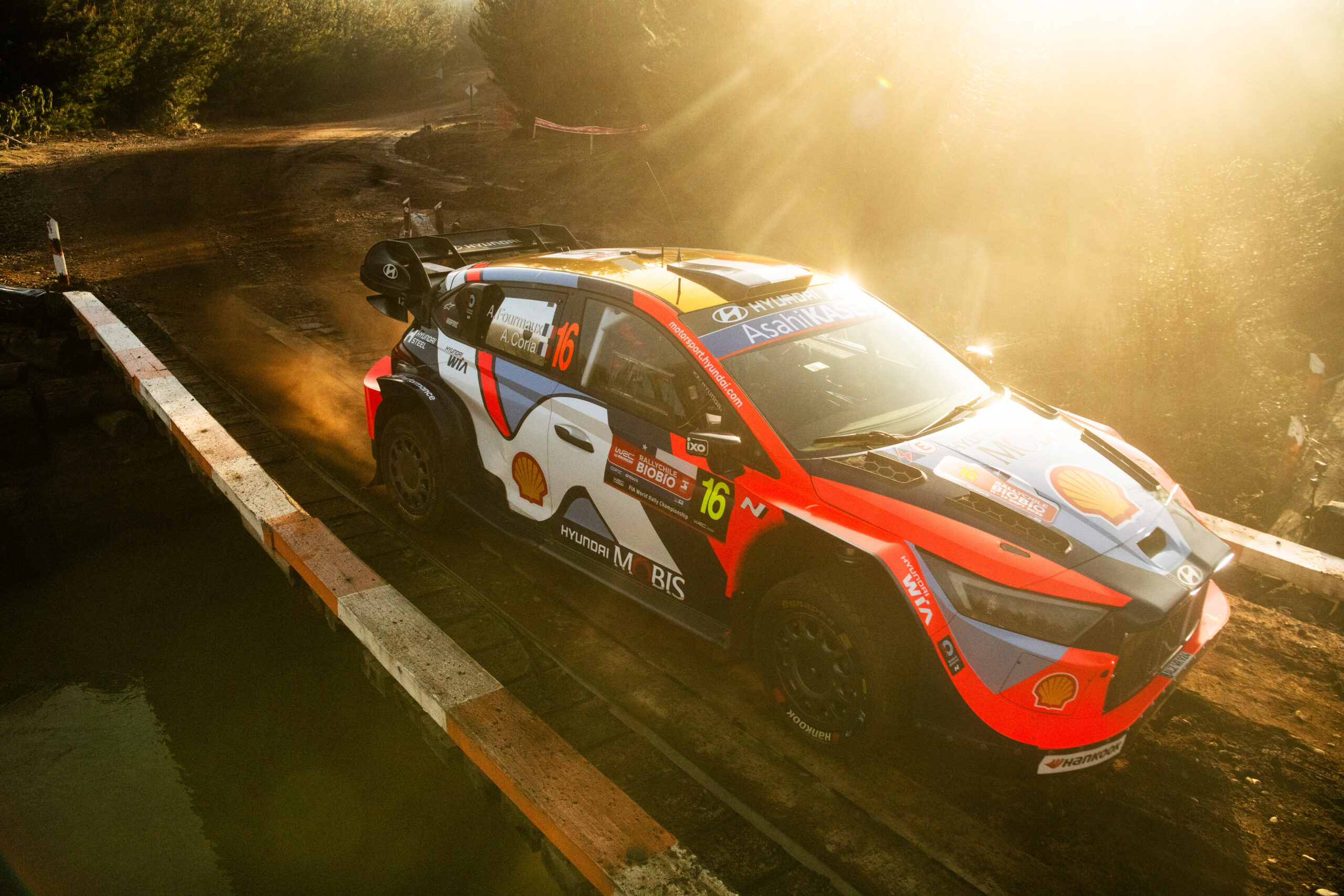 Adrien Fourmaux (FRA) and Alexandre Coria (FRA) of Hyundai Shell Mobis World Rally Team are seen performing during Stop 11 of the World Rally Championship in Conception, Chile on September 11, 2025. // Jaanus Ree / Red Bull Content Pool // SI202509110817 // Usage for editorial use only //