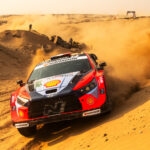 Adrien Fourmaux (FRA) and Alexandre Coria (FRA) of team HYUNDAI SHELL MOBIS WORLD RALLY TEAM are seen performing during stop 14 of the World Rally Championship in Jeddah, Saudi Arabia on November 27, 2025. // Jaanus Ree / Red Bull Content Pool // SI202511270495 // Usage for editorial use only //