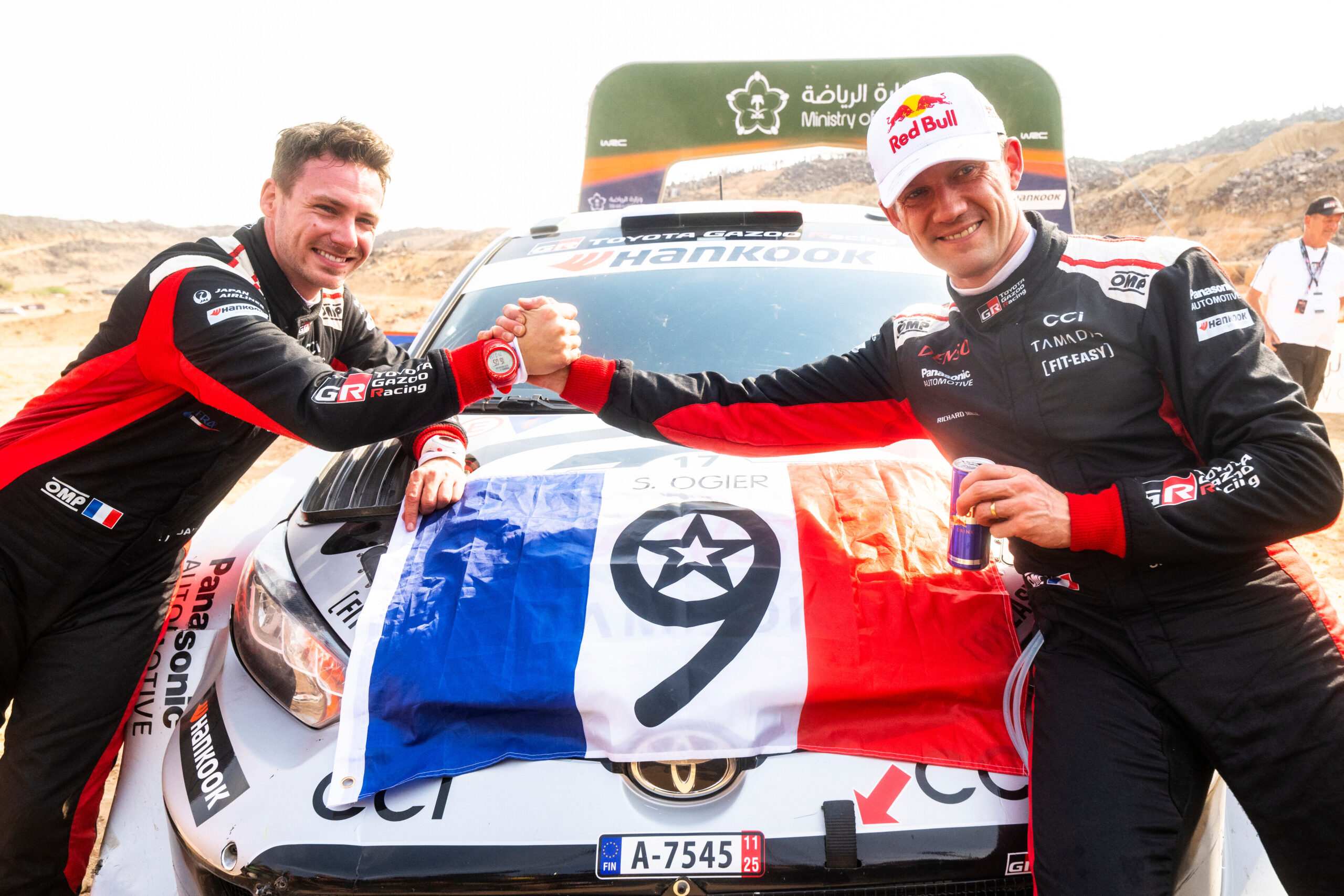 Sebastien Ogier (FRA) Vincent Landais (FRA) Of team TOYOTA GAZOO RACING WRT celebrate World rally championship 2025 title during the World Rally Championship Saudi Arabia in Jeddah, Saudi Arabia on 29,November. 2025 // Jaanus Ree / Red Bull Content Pool // SI202511290086 // Usage for editorial use only //