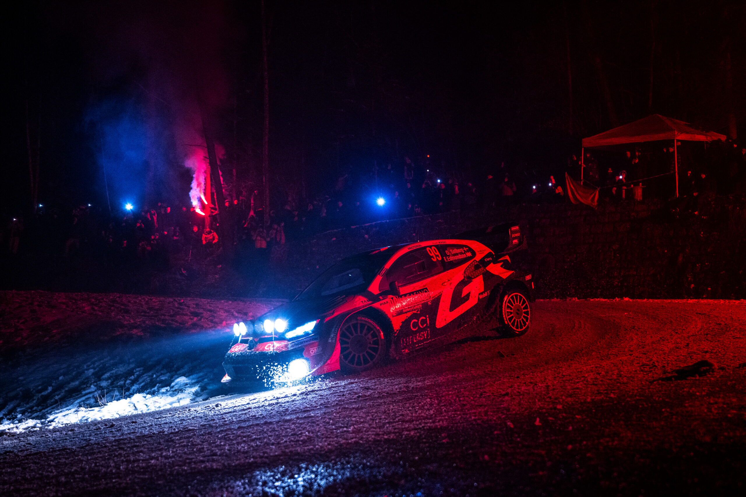 Oliver Solberg (SWE) Elliott Edmondson (GBR) Of team TOYOTA GAZOO RACING WRT are seen performing during the World Rally Championship Monte-Carlo in Gap, France on 22,January. 2025 // Jaanus Ree / Red Bull Content Pool // SI202601220308 // Usage for editorial use only //