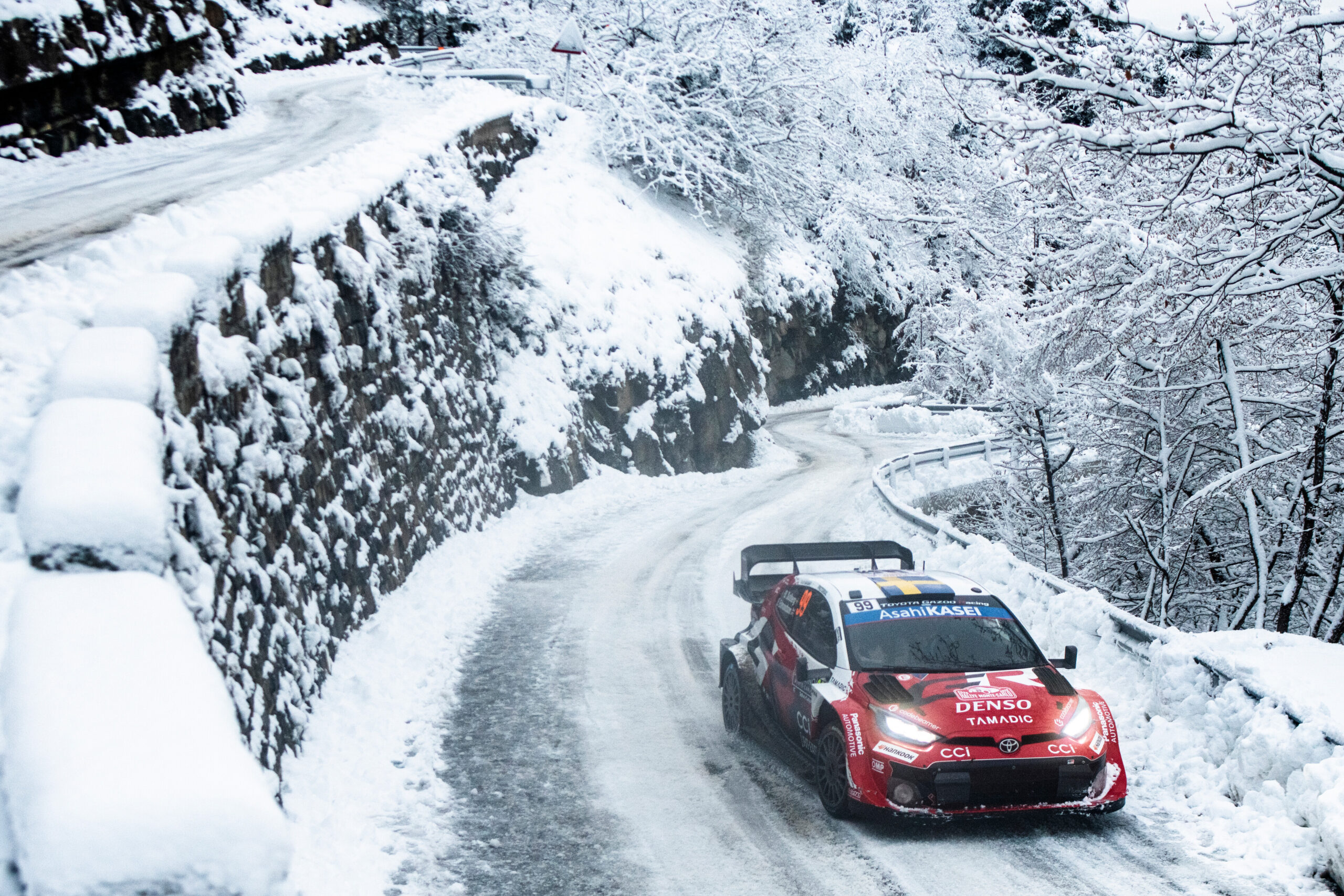Oliver Solberg (SWE) Elliott Edmondson (GBR) Of team TOYOTA GAZOO RACING WRT are seen performing during the World Rally Championship Monte-Carlo in Gap, France on 25,January. 2025 // Jaanus Ree / Red Bull Content Pool // SI202601250060 // Usage for editorial use only //