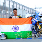 Johann Emmanuel celebrating his title triumph in the QSTK 600 championship in Qatar