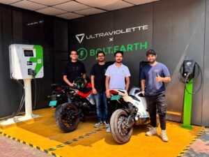 (L–R) Niraj Rajmohan, Co-founder & CTO, Ultraviolette; Jyotiranjan Harichandan, Founder, Bolt; Mohit Yadav, Founder, Bolt; and Narayan Subramaniam, Co-founder & CEO, Ultraviolette.