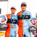 Thierry Neuville (BEL), Martijn Wydaeghe of team HYUNDAI SHELL MOBIS WORLD RALLY TEAM celebrate on the podium in first place after winning the World Rally Championship in Porto, Portugal on 10.05.2026 // Jaanus Ree / Red Bull Content Pool // SI202605101248 // Usage for editorial use only //