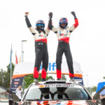 Sami Pajari (FIN), Marko Salminen (FIN) Of team TOYOTA GAZOO RACING WRT2 celebrate on the podium in first place after winning the WRC Rally1 category at WRC Delfi Rally Estonia in Tartu, Estonia on 19.07.2026 during the World Rally Championship Estonia in Tartu, Estonia on 19.07.2026 // Jaanus Ree / Red Bull Content Pool // SI202607190149 // Usage for editorial use only //