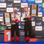 Sami Pajari (FIN), Marko Salminen (FIN) Of team TOYOTA GAZOO RACING WRT2 celebrate on the podium in first place after winning the WRC Rally1 category at Secto Rally Finland in Jyväskylä, Finland on 02.08.2026. // Jaanus Ree / Red Bull Content Pool // SI202608020181 // Usage for editorial use only //