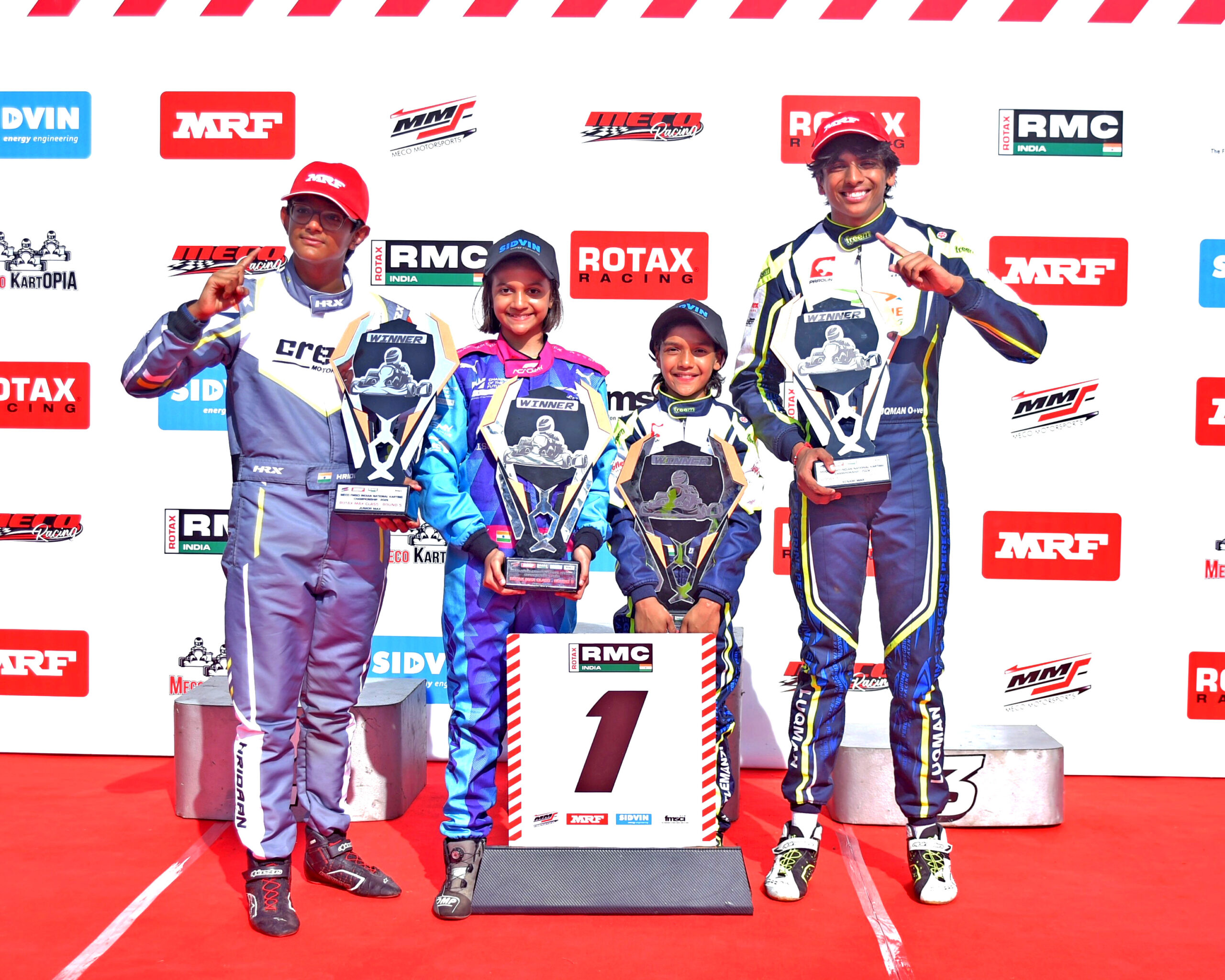 Hridaan Sanadhya, Arshi Gupta, Zidaan Arshaan Anees and Akshat Misra National Karting Championship