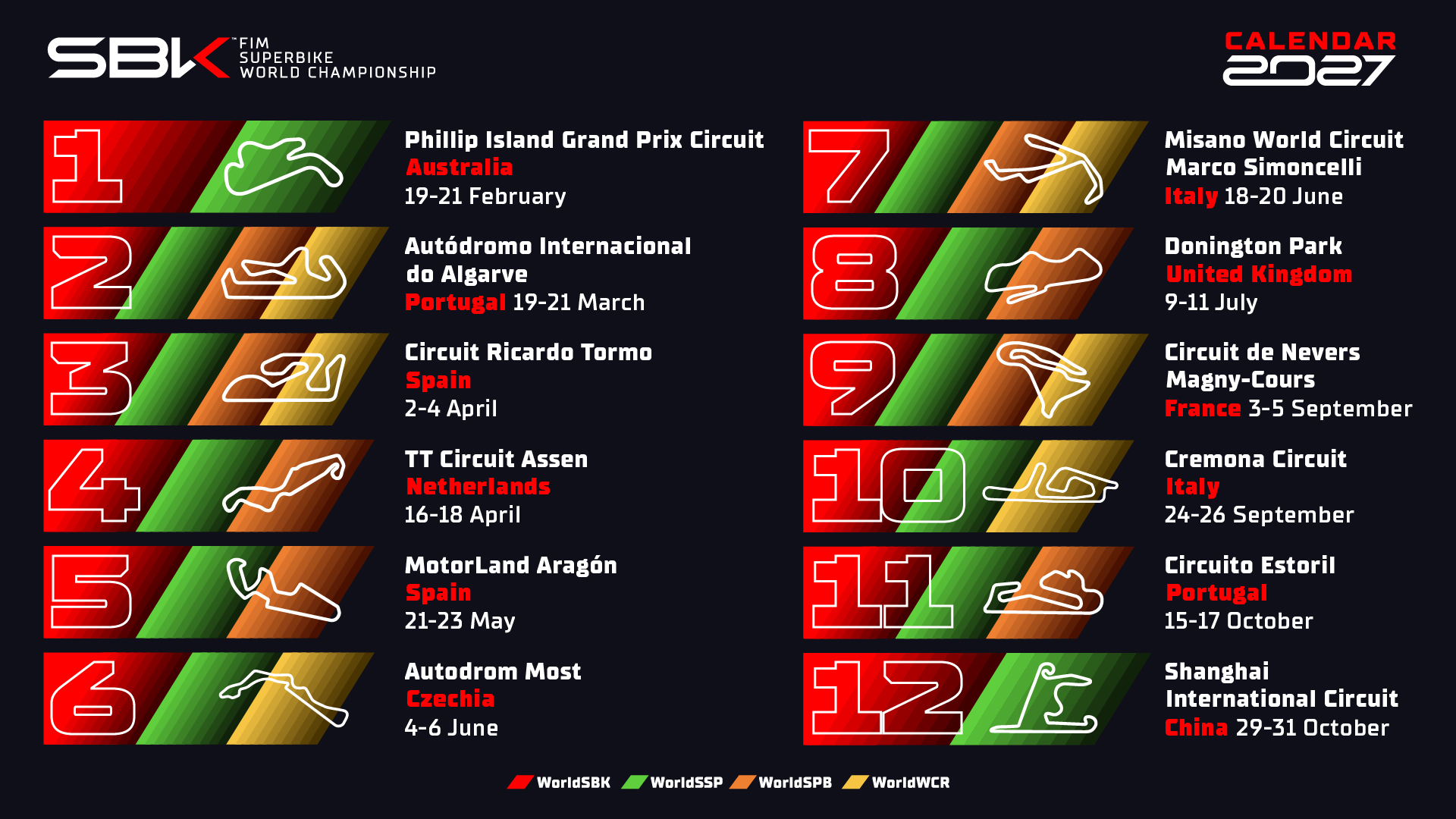 FIM World Superbike Championship Calendar 2027